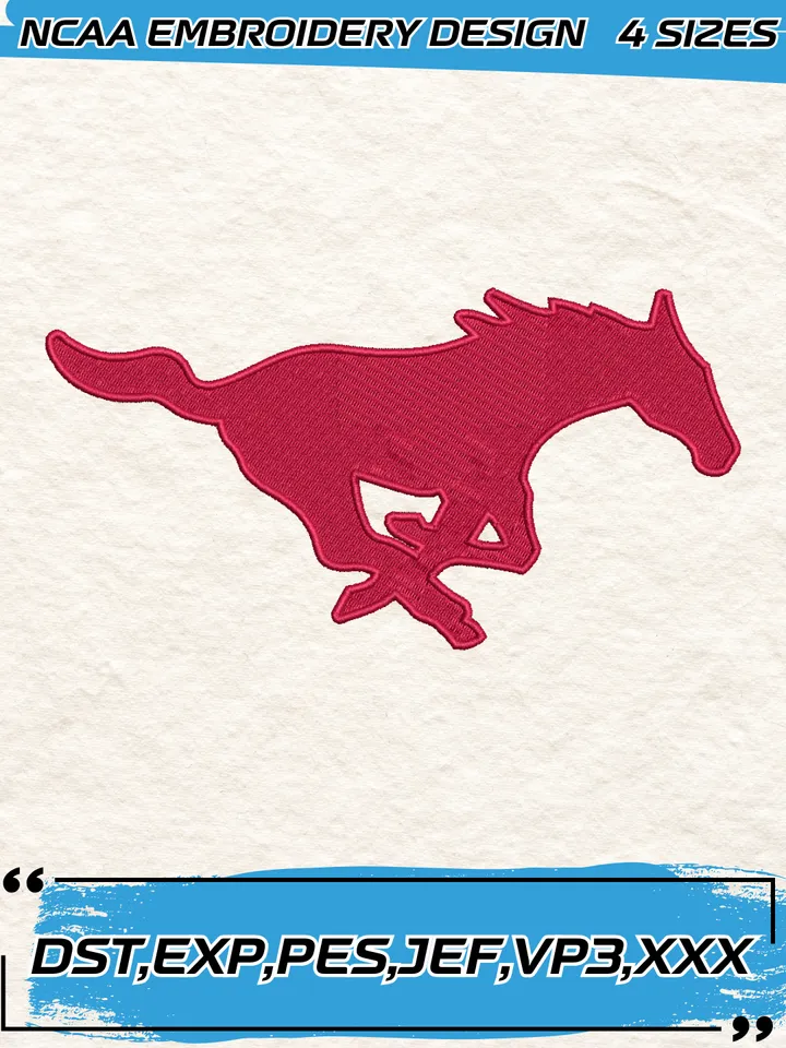 SMU Mustangs Embroidery Designs,NCAA Logo Embroidery Design,Machine Embroidery Design File,4 Sizes, Digital Download