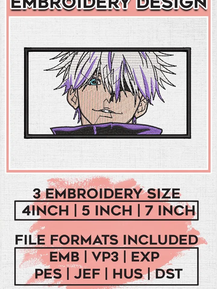 Satoru Gojo Embroidery Files, Jujutsu Kaisen, Anime Inspired Embroidery Design, Machine Embroidery Design EMB_ANIME_58