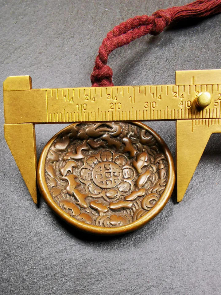 Gandhanra Antique SIPAHO(srid pa ho) Amulet, Tibetan Buddhist Astrology Badge,12 zodiac Melong Mirror, Jiugong Bagua Badge,30 Years Old