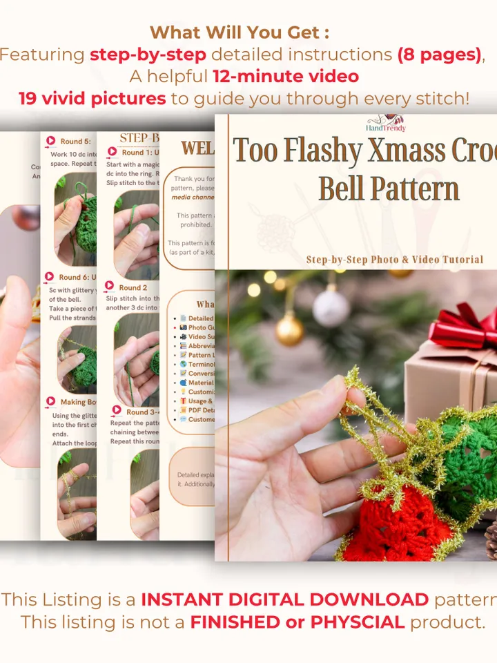 Too Flashy Xmass Crochet Bell Pattern - Mini Xmass Bells Ornament Winter Crochet Decor PDF Tutorial
