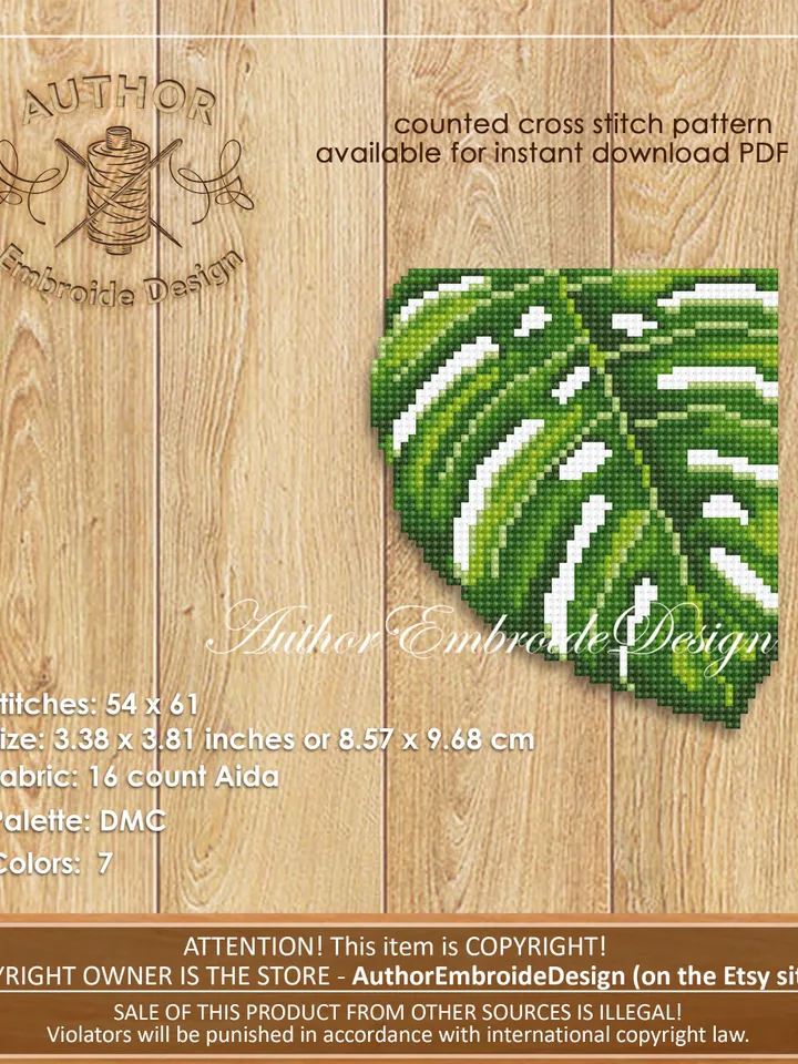 Monstera Corner bookmark cross stitch pattern PDF download Monstera leaf cross stitch chart, Bookmark pattern digital PDF, Home plant #B324