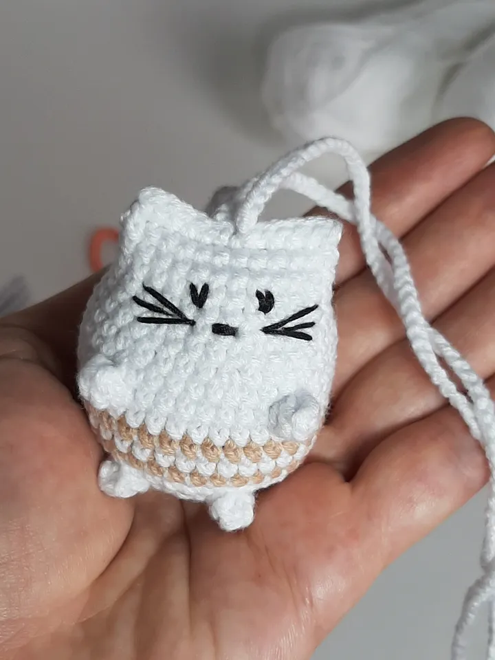 Crochet cat, car rear view mirror accessory, charm hanging decor cat lover best friend gift, keychain black cat