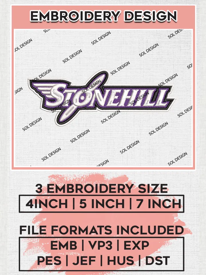 NCAA Stonehill Team Word Logo Embroidery Design Files, NCAA Stonehill Skyhawks Machine Embroidery, NCAA Teams, 3 sizes, NCAA Machine embroidery designs, Digital Download
