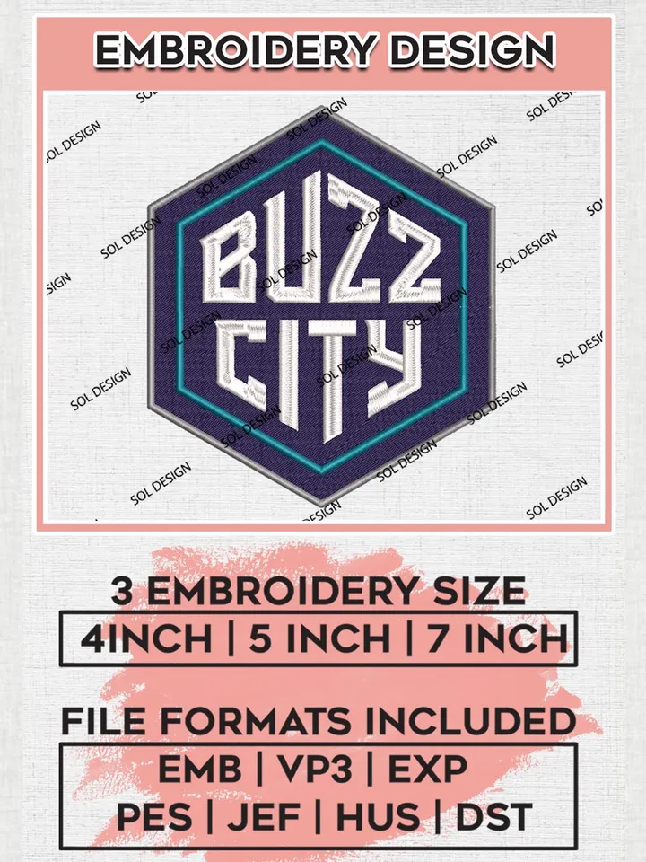 Charlotte Hornets Buzz City Embroidery Designs,NBA Logo Embroidery Files, NBA Hornets, Machine Embroidery Design File,Instant Download