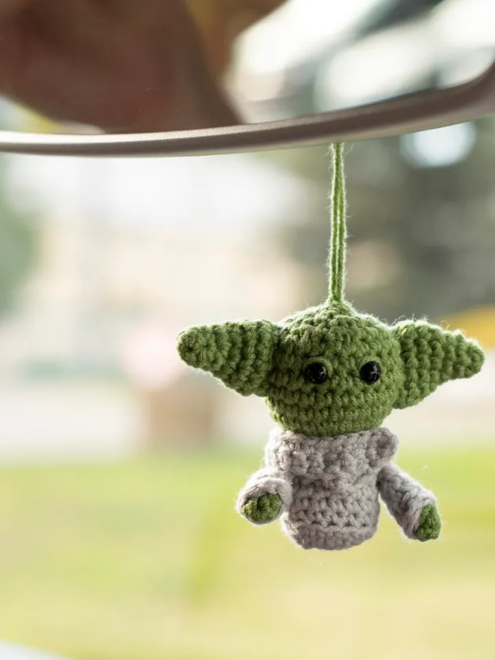 Baby Yoda car hanging accessory for Star Wars lover,  stuffed green alien, rear view mirror charm, Grogu toy car pendant