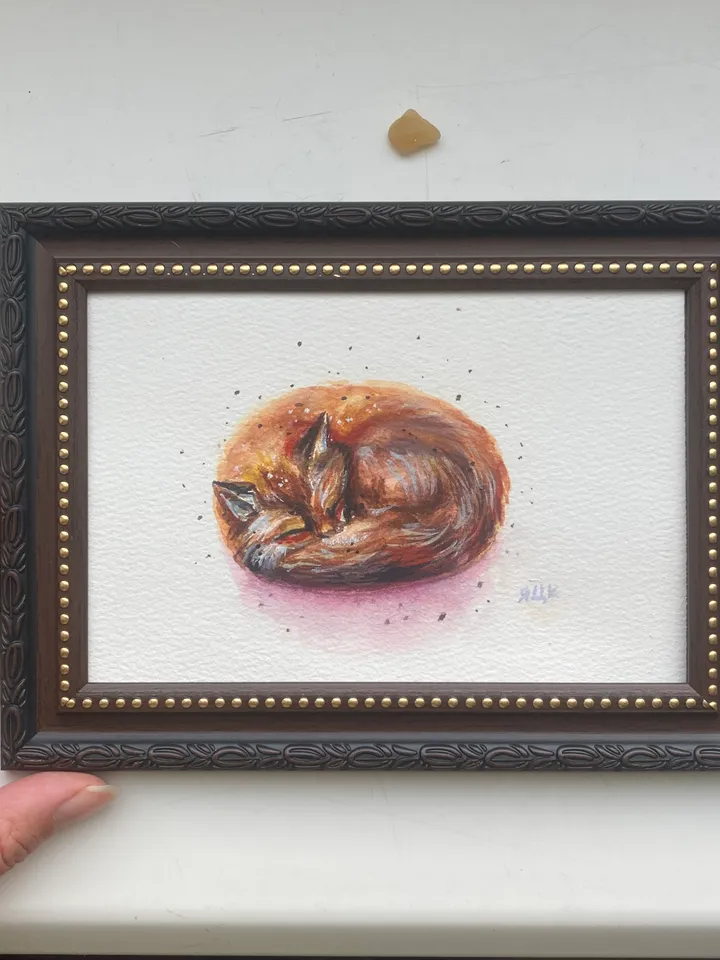 Sleeping Fox Painting Framed Small Watercolor Painting Original Art Frame Animal Painting Realistic Fox