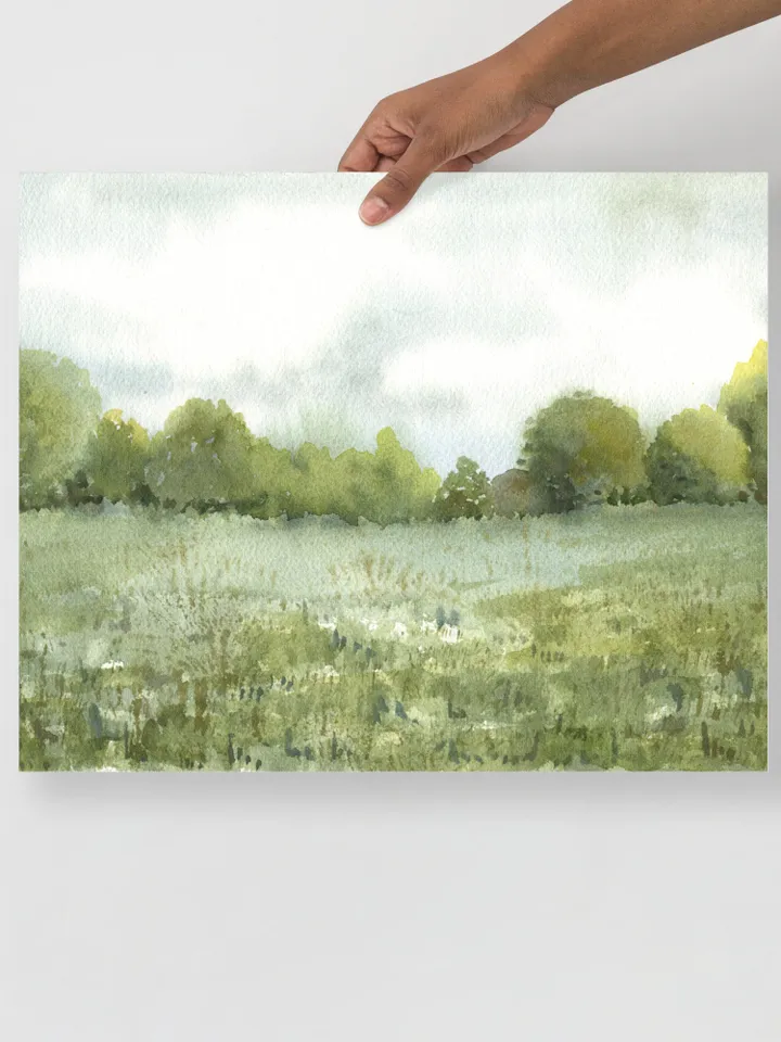Neutral Landscape Watercolor Painting, Vintage Field Print, Country Landscape, Farmhouse Landscape, Home Decor Gift, Impressionist Art Print