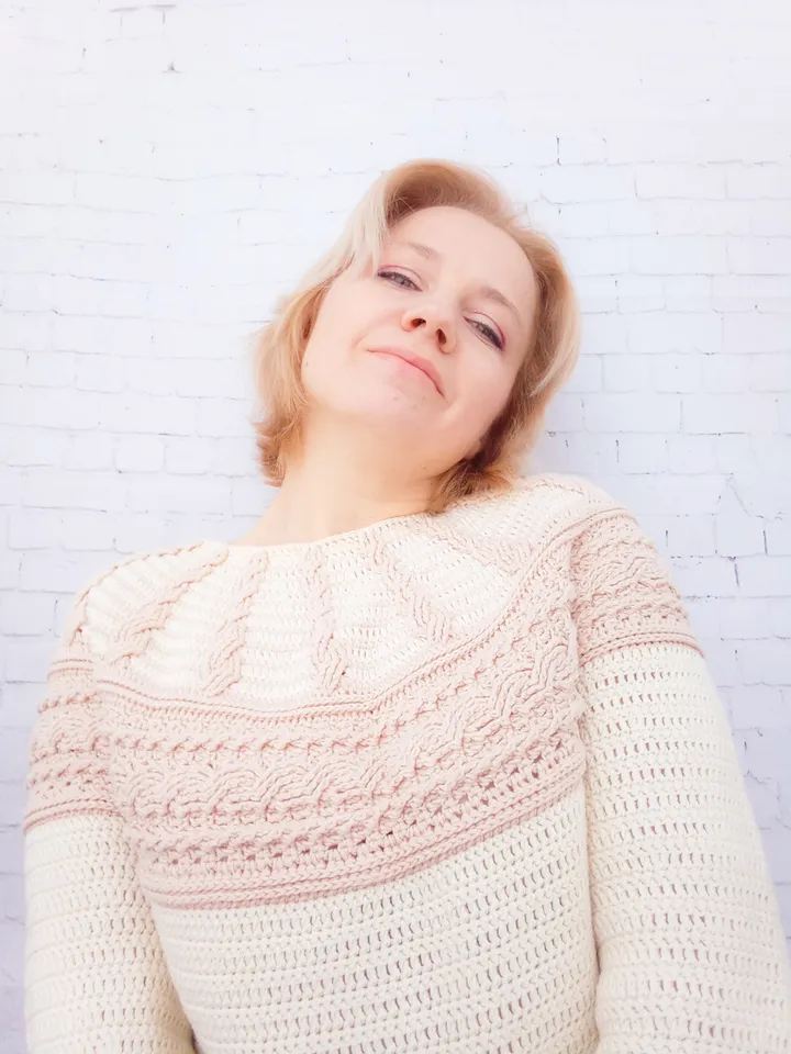 Top Down Cable Women's Pullover Sweater Crochet Pattern
