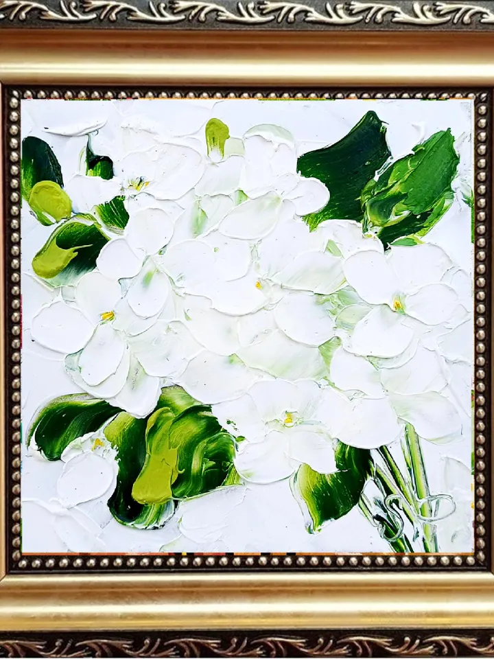 Hydrangea Painting Cornflower Original Art Impasto Oil Painting 4x4 Impasto Hydrangea Wall Art Floral Meadow Painting Field