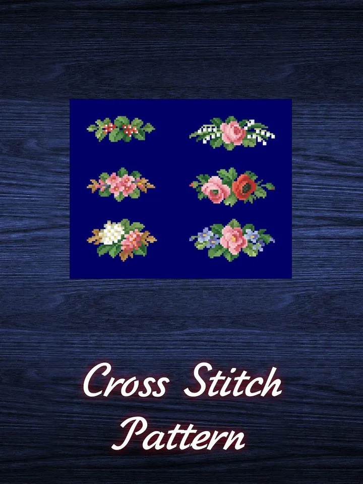 Antique Cross Stitch Pattern Miniature Bouquets Digital Download PDF