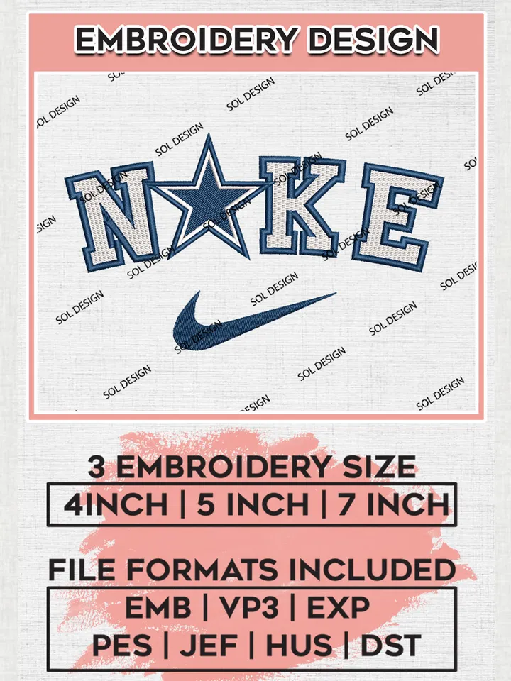 Nike Dallas Cowboys Embroidery Designs, NFL Cowboys, NFL Logo Embroidery Files, NFL Dallas Cowboys Machine Embroidery Design, Digital Download