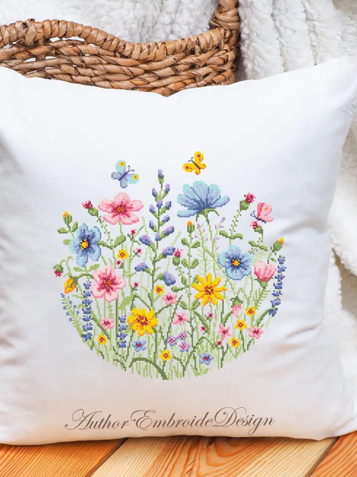 Wildflowers cross stitch pattern PDF download Watercolor flowers cross stitch chart, Wild flowers pattern digital PDF, Flower meadow #P52