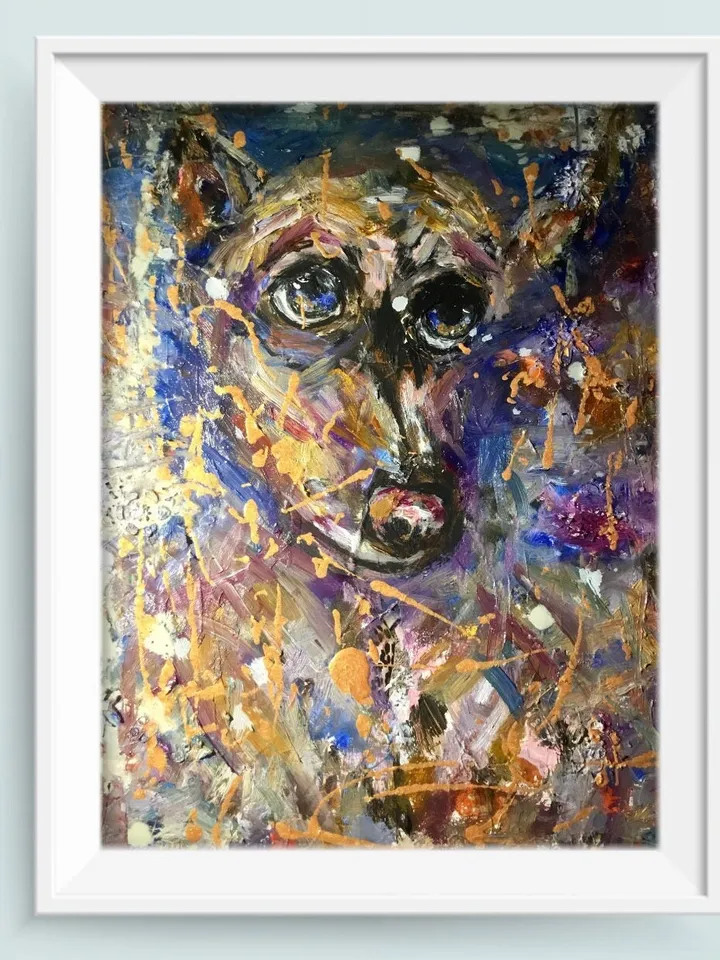 Bobby-Funny colourful dog painting on canvas,original mix media oil amd acrylic painting,kids room decoration,animal painting wall art.