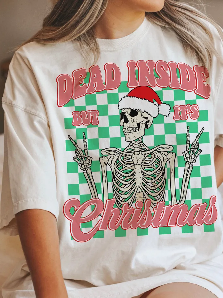 Dead Inside But It's Christmas PNG-Christmas Sublimation Digital Design Download-skeleton png, holidays png, santa claus png, funny png file
