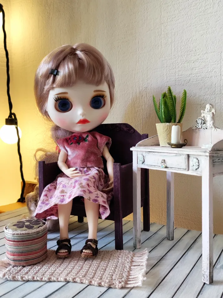 Dollhouse Furniture Set with sofa and accessories for dolls scale 1/6