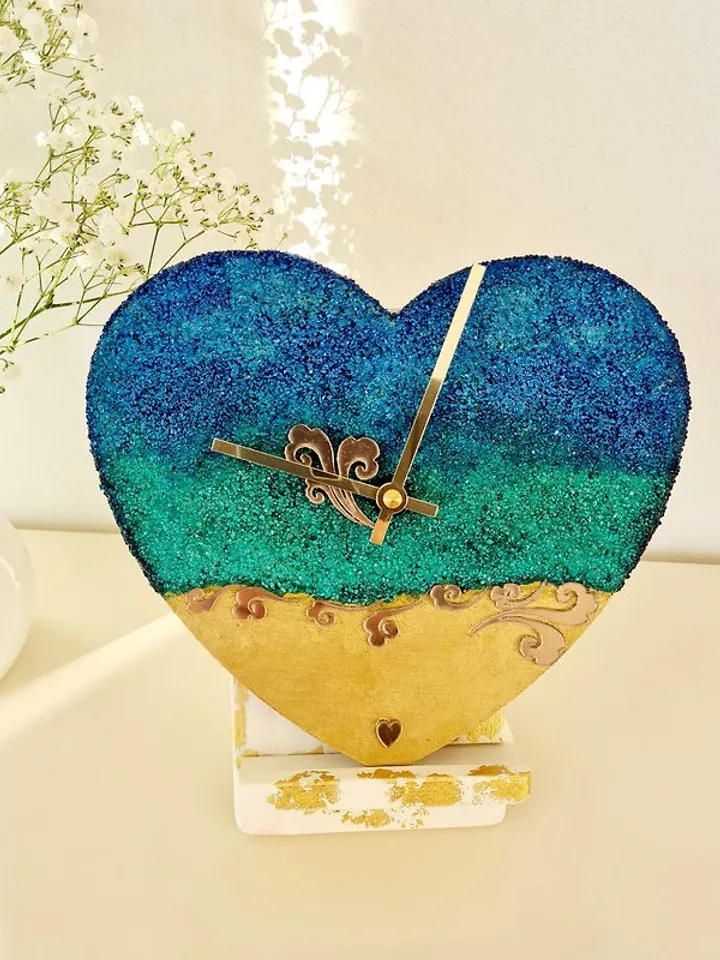 Blue stone wall clock Crystal modern sea wall clock Silent clock Luxury clock
