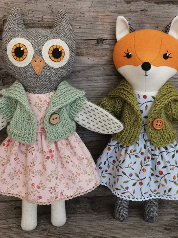 Owl girl, plush stuffed doll, handmade textile bird toy, owl soft toy
