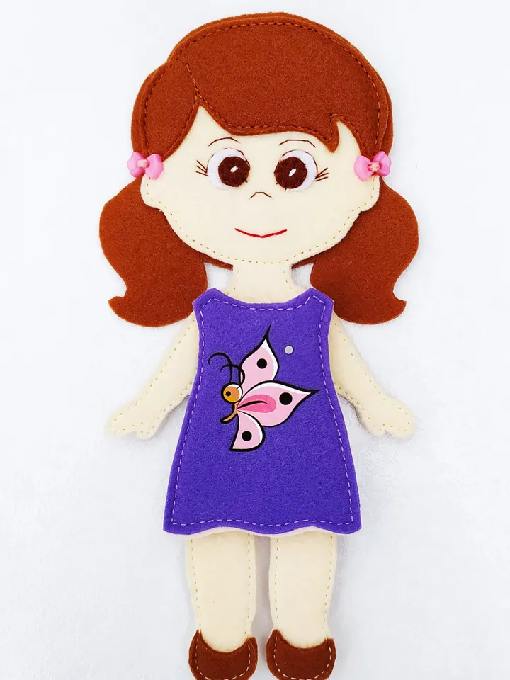 Felt doll pattern and 9 sets of clothes, Felt dress up doll pattern, Felt toy Pattern pdf for girl, Quiet book pattern, Non paper doll
