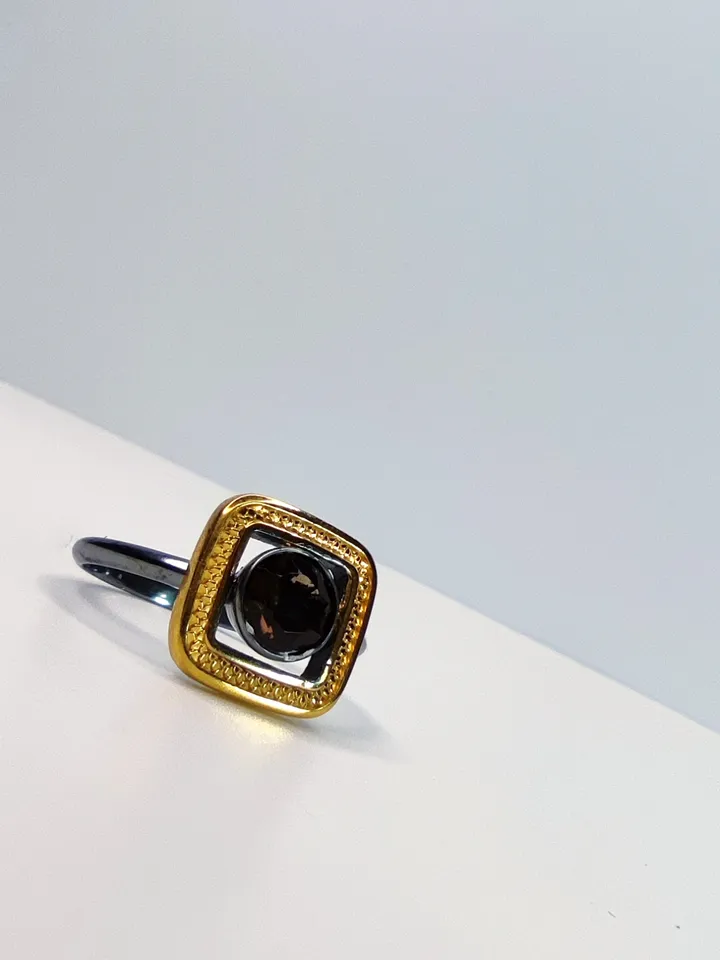 Designer ring with natural rauchtopaz
