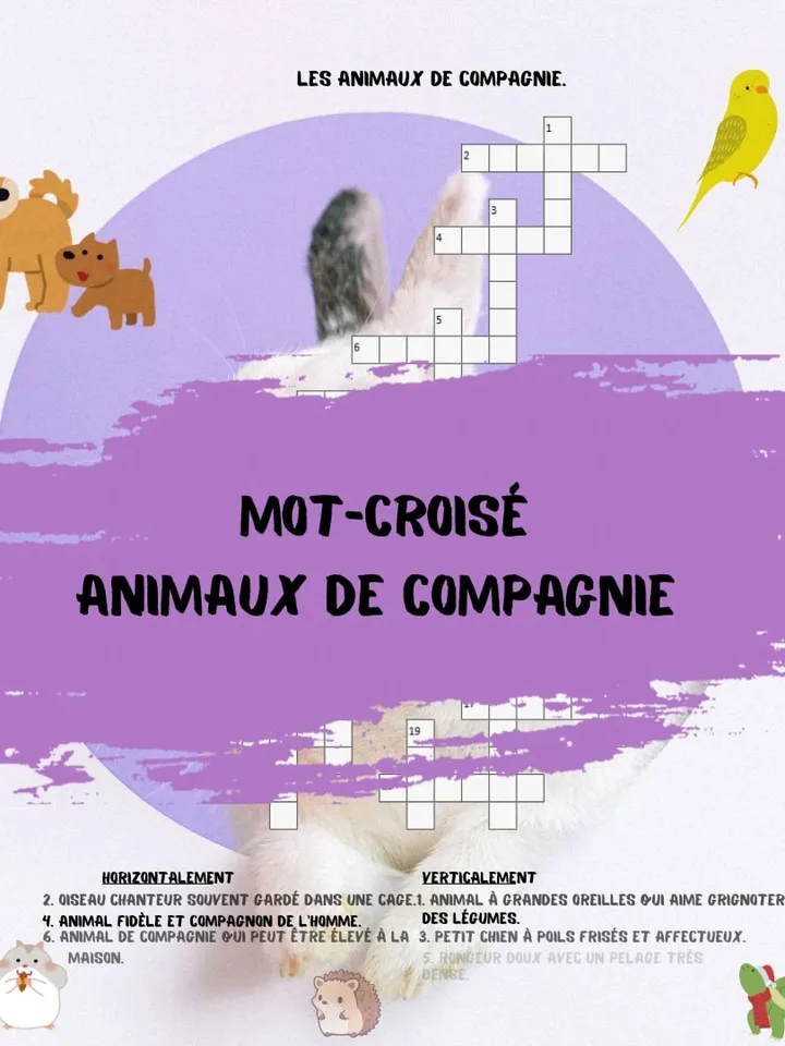 Puzzle Crossword Domestic Animals in French