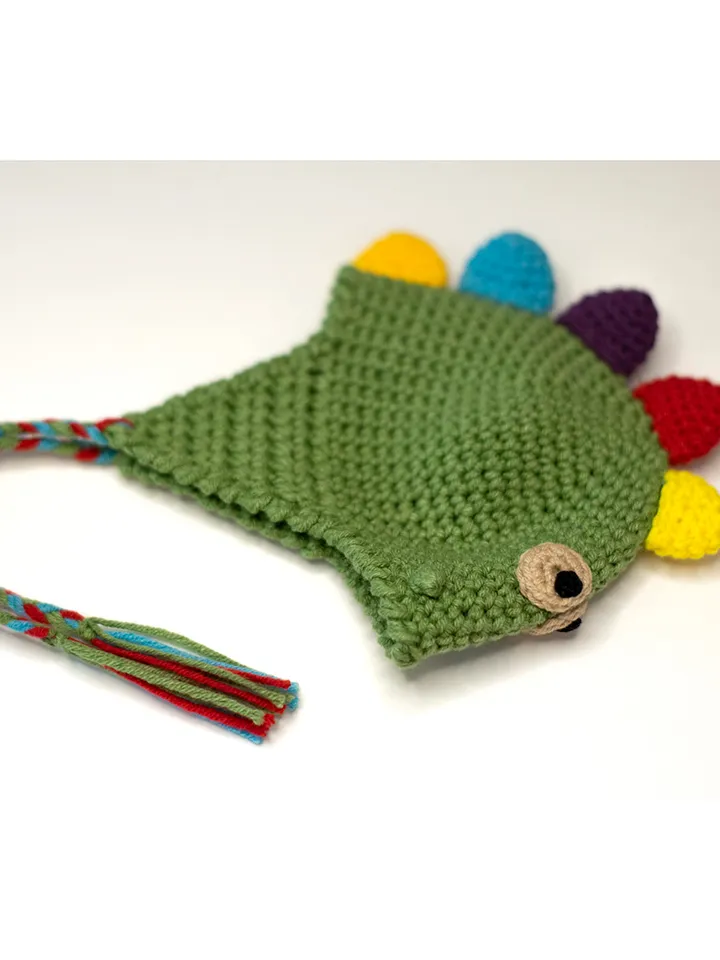 Crocheted Dinosaur hat for 13" dolls Paola Reina, Meadowdolls Dumplings, Little Darling, Siblies RRFF for Halloween