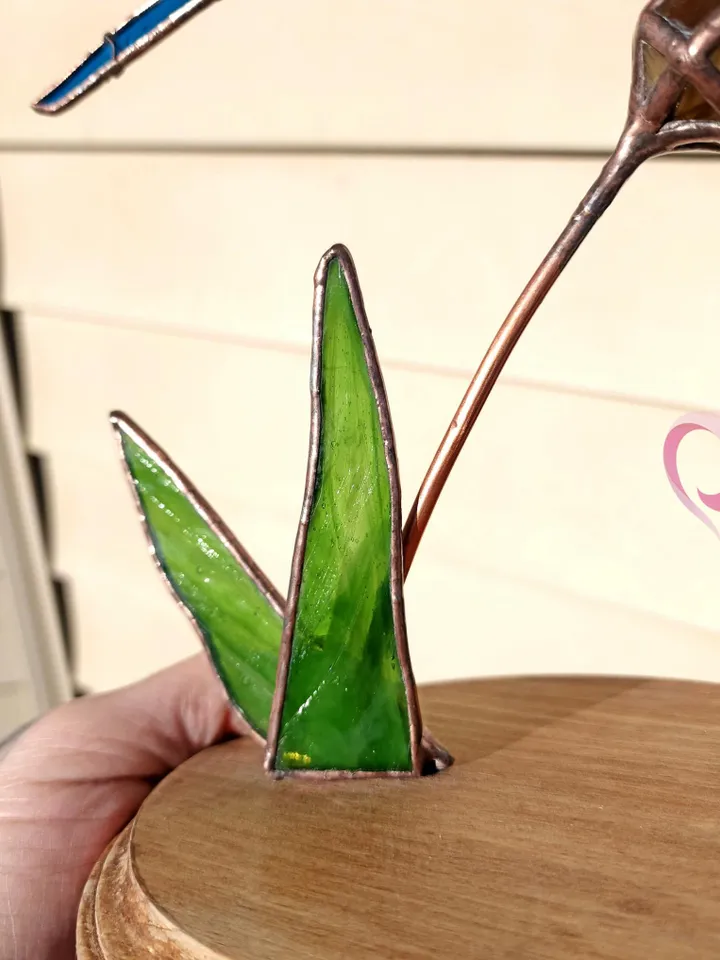 3D Stained Glass Dragonfly Mounted on Cattail Tabletop Sculpture Unique Luxury Gift Realistic Glassworks Antique Feel Contemporary Folk Art