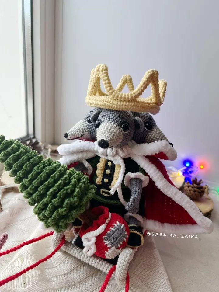 PDF SET Crochet Pattern Mouse King and Christmas Sleigh, Amigurumi Mouse, Christmas ornaments, Christmas Decor, Amigurumi Christmas