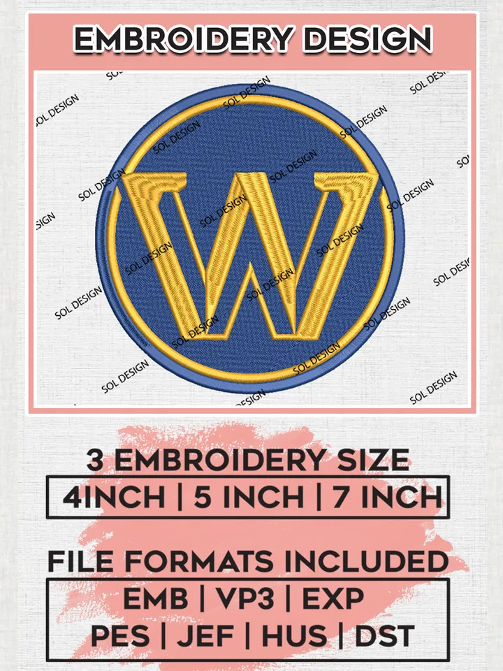 Golden State Warriors Logo Design Machine Embroidery Digital, Golden State Warriors Machine Embroidery Designs, NBA Embroidery Design, Digital Download