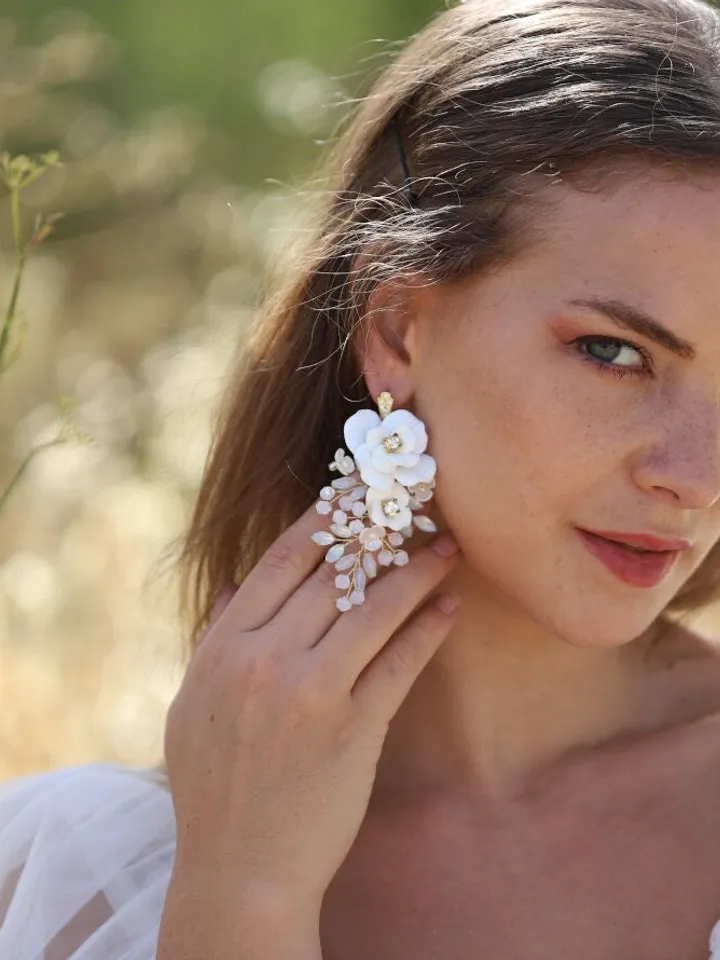 Boho Wedding Jewelry Set For Brides, Floral Bridal Earrings, Boho Wedding Earrings, Flower Wedding Earrings, Statement Wedding Jewelry Set