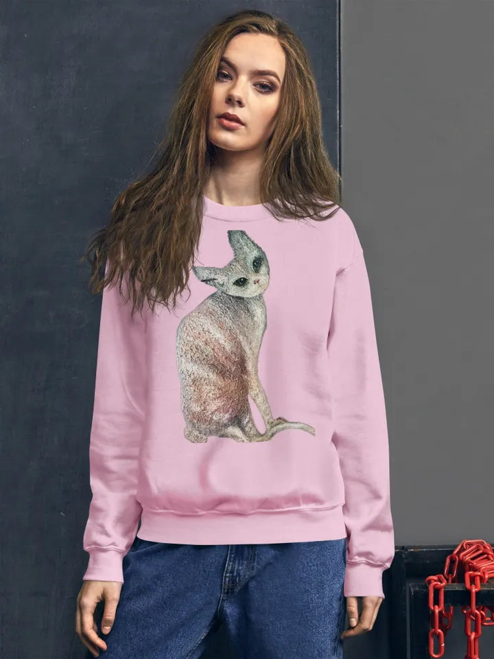 Mystery cat Unisex Sweatshirt made with my original unique mix media painting,cats t shirts, unique designer shirts,gifts for her.
