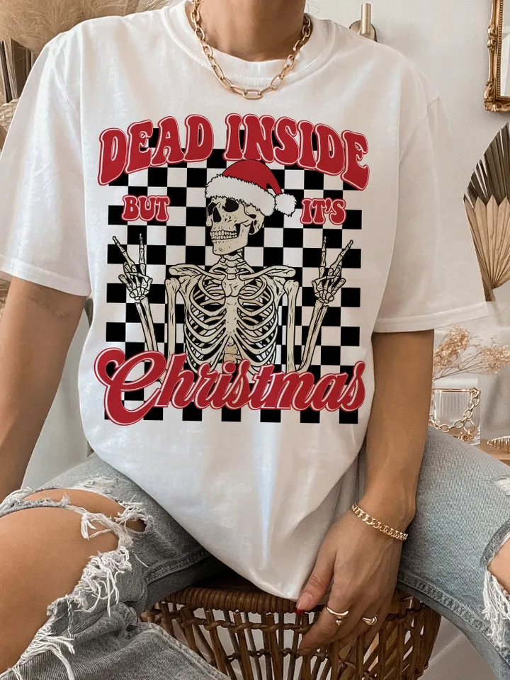 Dead Inside But It's Christmas PNG-Christmas Sublimation Digital Design Download-skeleton png, holidays png, santa claus png, funny png file