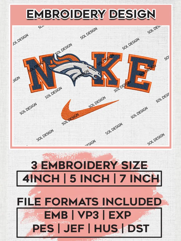Nike Denver Broncos Embroidery Designs, NFL Broncos Embroidery Designs, NFL Embroidery Designs, NFL Denver Broncos Machine Embroidery Design, Digital Download