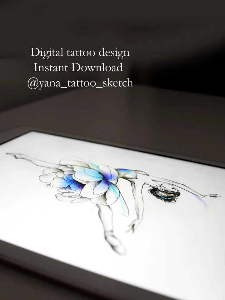 Ballerina Tattoo Design Ballet Dancer Tattoo Idea Stencil Sketch, Instant download PDF, JPG