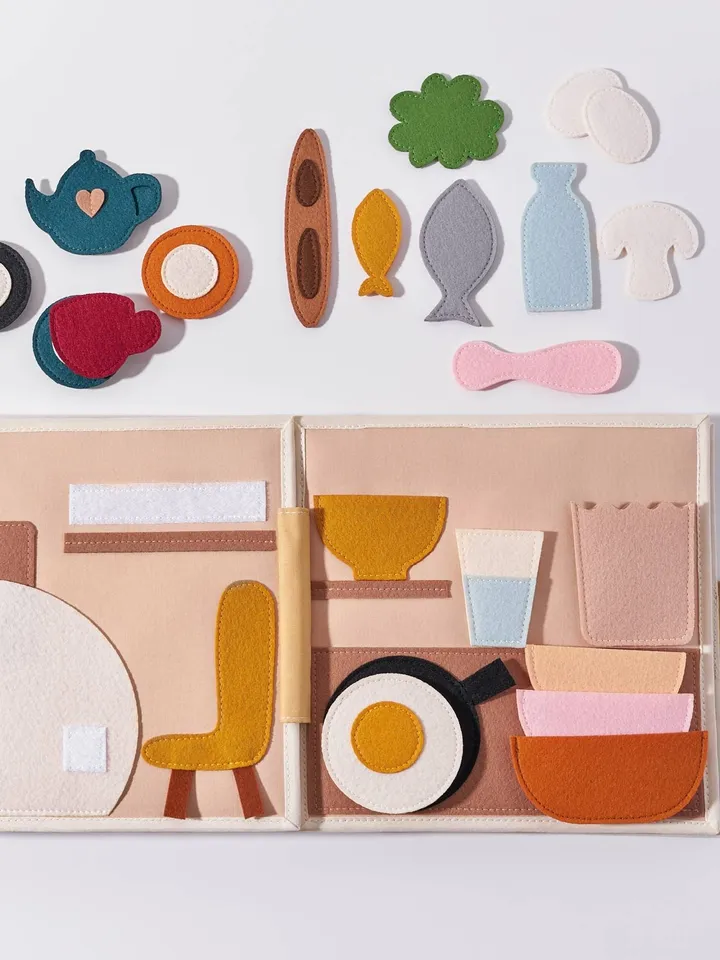 dollhouse felt quiet busy book 8 pages, travel toys for girl 1-2-3-4 year old, pretend play, felt montessori gift toys, kinderkrama