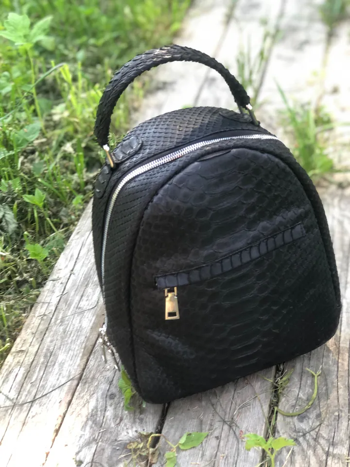Genuine Python Skin Black Backpack | Exotic Leather Bags | Women Sport Chic Leather BackPack | Backpack For Girls | Handmade Backpacks
