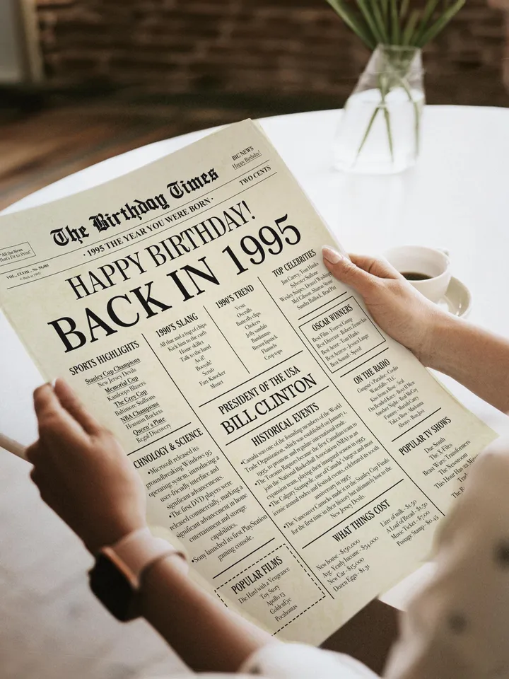30th birthday newspaper poster printable gift born in 1995 fun facts digital sign back in 1995 canada birthday decor instant download