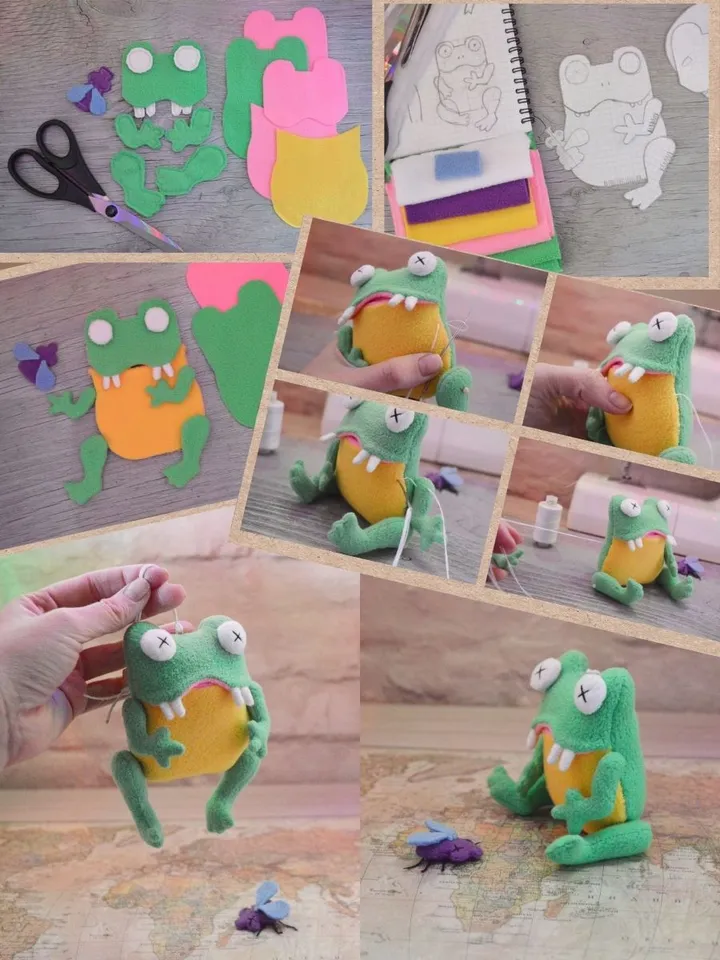 Fleece Frog Plush Pattern β PDF Softie with Insect Friend