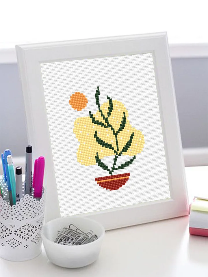 Abstract boho cross stitch pattern PDF download Set of 3 Minimalist nature cross stitch chart, Simple boho floral pattern digital PDF #O10