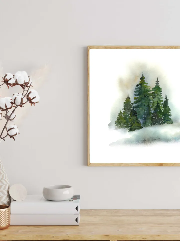 Christmas Tree Print, Christmas Printable Art, Snow Winter Large Poster,Printable Art ,Evergreen Foster, Winter Scene Poster Winter Wall Art