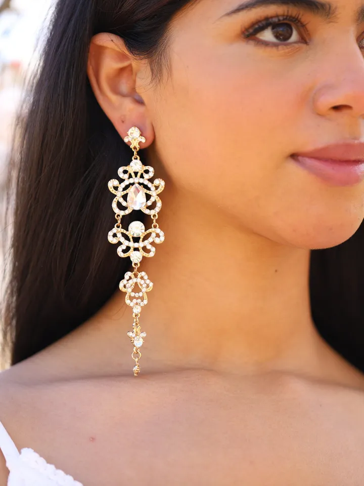 Plata, Oro Art Deco Pendientes Largos De Boda, Joyas De Novia Vintage, Pendientes De Boda Boho, Pendientes De Novia Chandelier, Joyería Boho