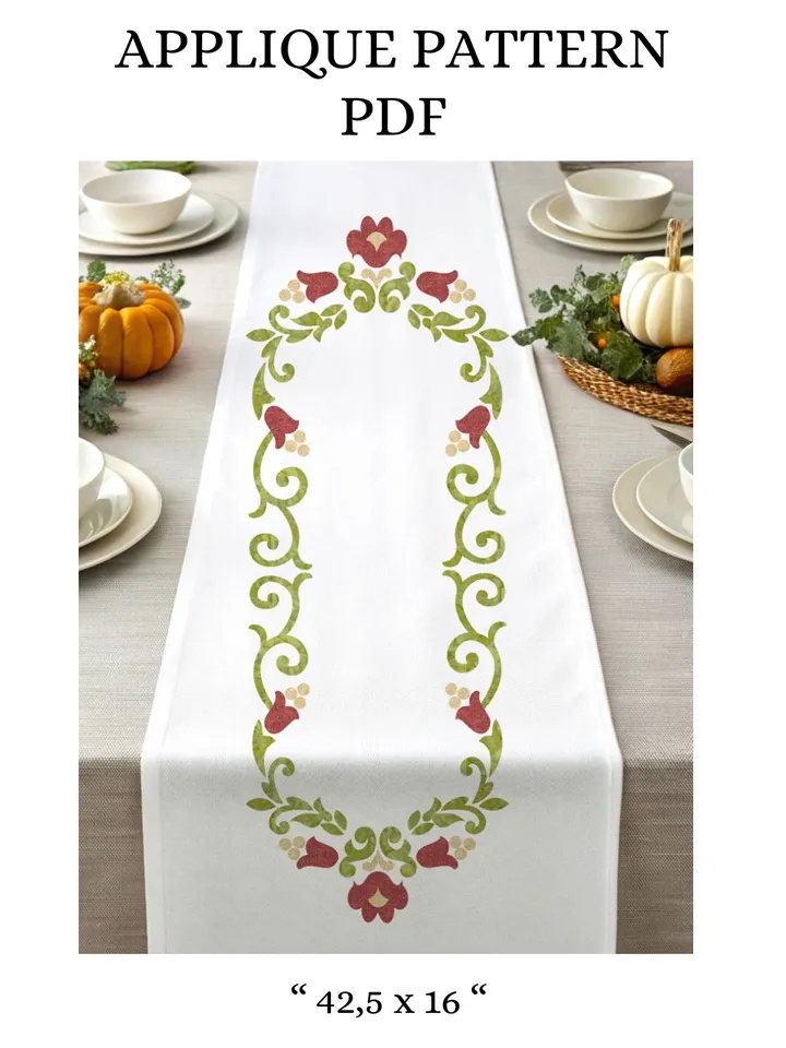 Floral Elegance Table Runner – Appliqué Pattern PDF