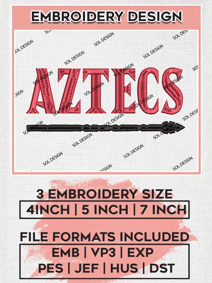 NCAA Aztecs Team Writing Logo embroidery designs, NCAA San Diego State Aztecs Logo Machine embroidery files, NCAA Team Logo embroidery designs, NCAA Game Day Machine embroidery designs, Digital Download
