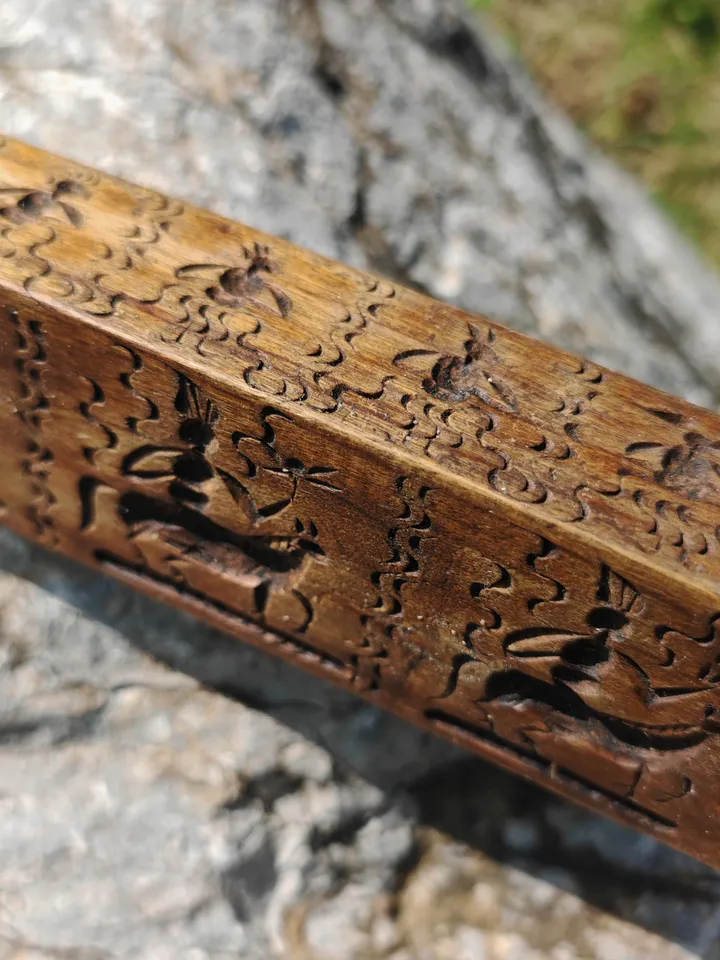 Gandhanra Antique Tibetan Buddhist Zanpar Wooden Mold Stick,Dharma Ritual Plate,Intricately Carved Esoteric Ritual Objects and protectors