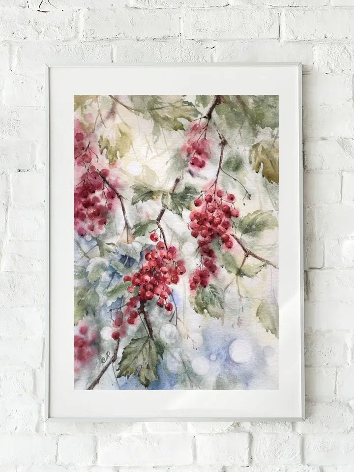 Berries Painting Floral Original Watercolor Painting Berry Wall Art Berry Painting