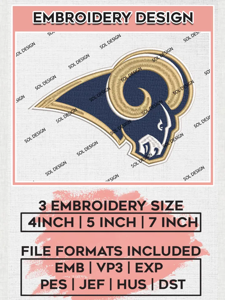 NFL Los Angeles Rams Logo Embroidery Designs, NFL Rams, NFL Embroidery Designs, NFL Los Angeles Rams Machine Embroidery Design, Digital Download