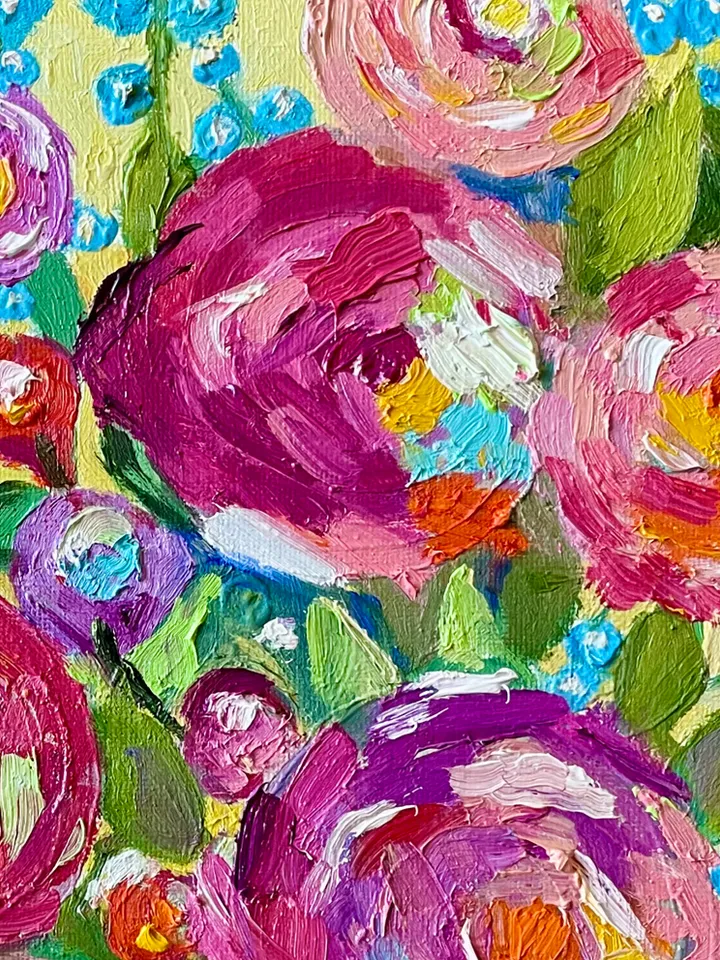 Roses bouquet painting, Original oil Painting on canvas, Flower fauvist art, floral wall art