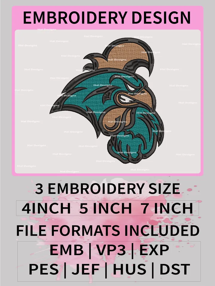 NCAA Coastal Carolina Chanticleers Embroidery File, 3 Sizes, 6 Formats, NCAA Machine Embroidery Design, NCAA Logo, NCAA Teams