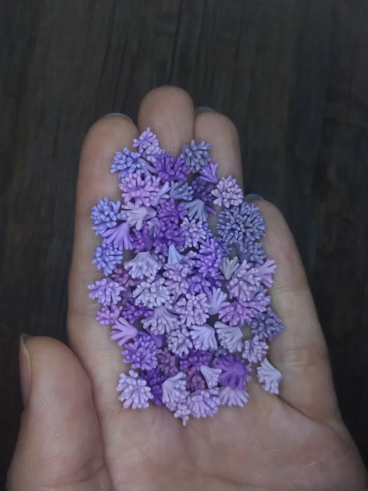 Set of miniature corals shades of violet, tiny corals for diorama, dollhouse or resin art