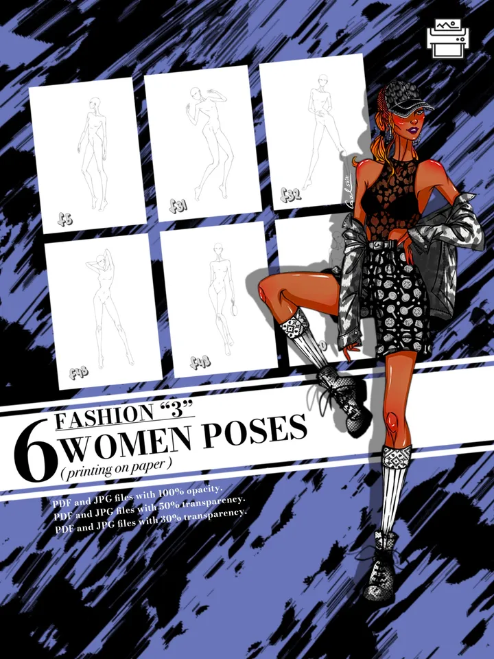 Templates, Body poses of female figure, set "Fashion 3"