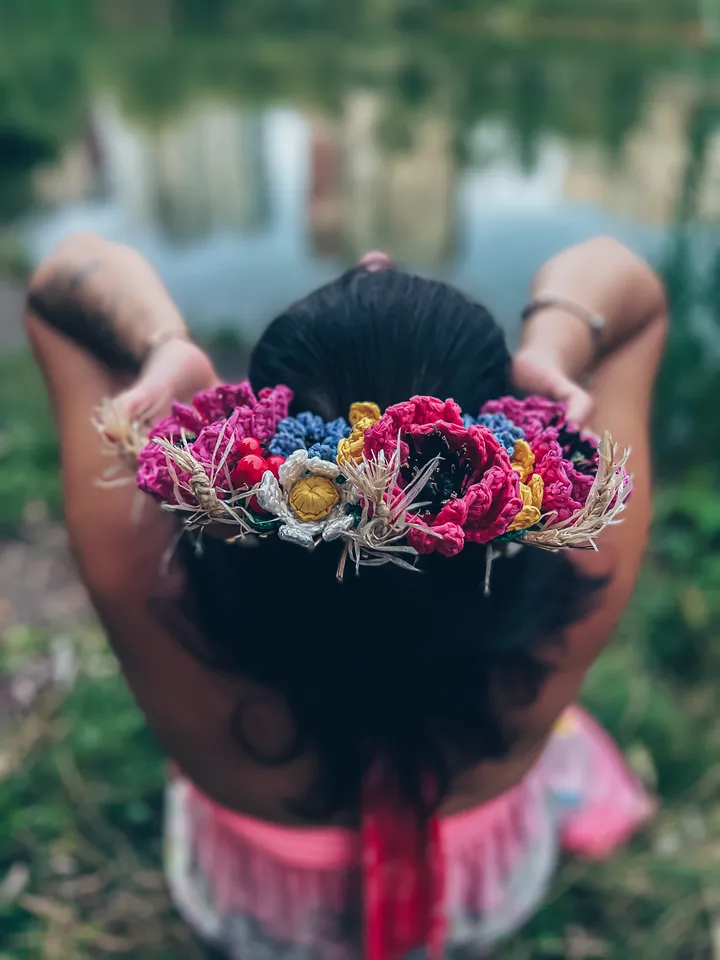 Ethnic headpiece, crowns, tiara, diadems, bridal, hair accessories, bespoke headband with handcrafted florals, crochet flower, wreath